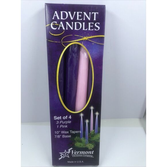 Advent Candles 3Purple & 1 Pink - 10" Taper Candles - Made in USA - Picture 1 of 13